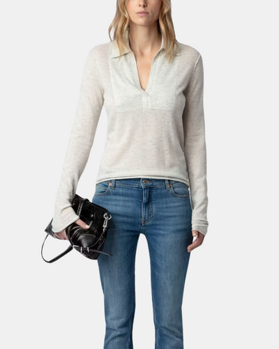 SALLY DIAMANTE CASHMERE SWEATER IN NEIGE - Romi Boutique