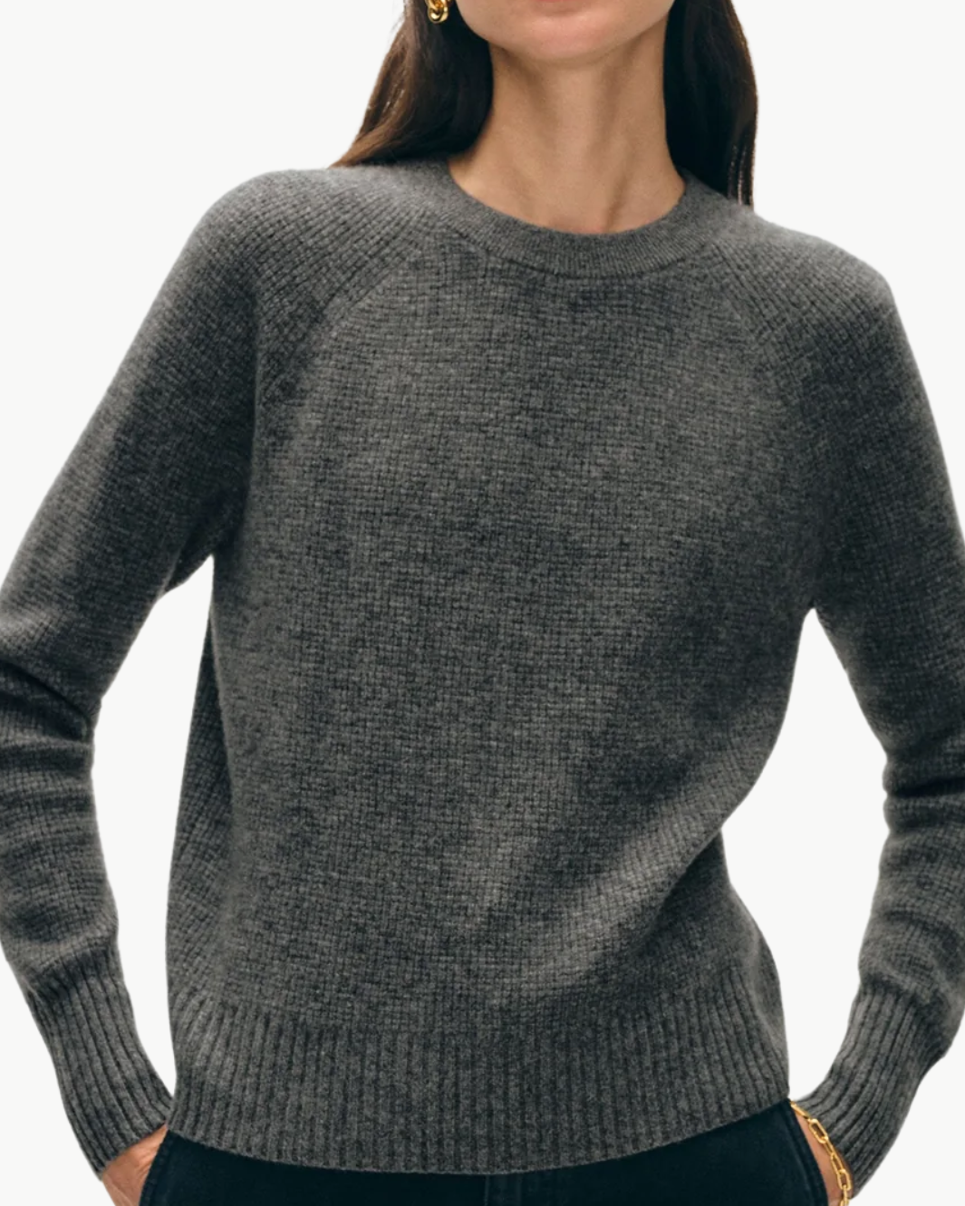 CASHMERE WAFFLE SWEATSHIRT IN GRAPHITE HEATHER