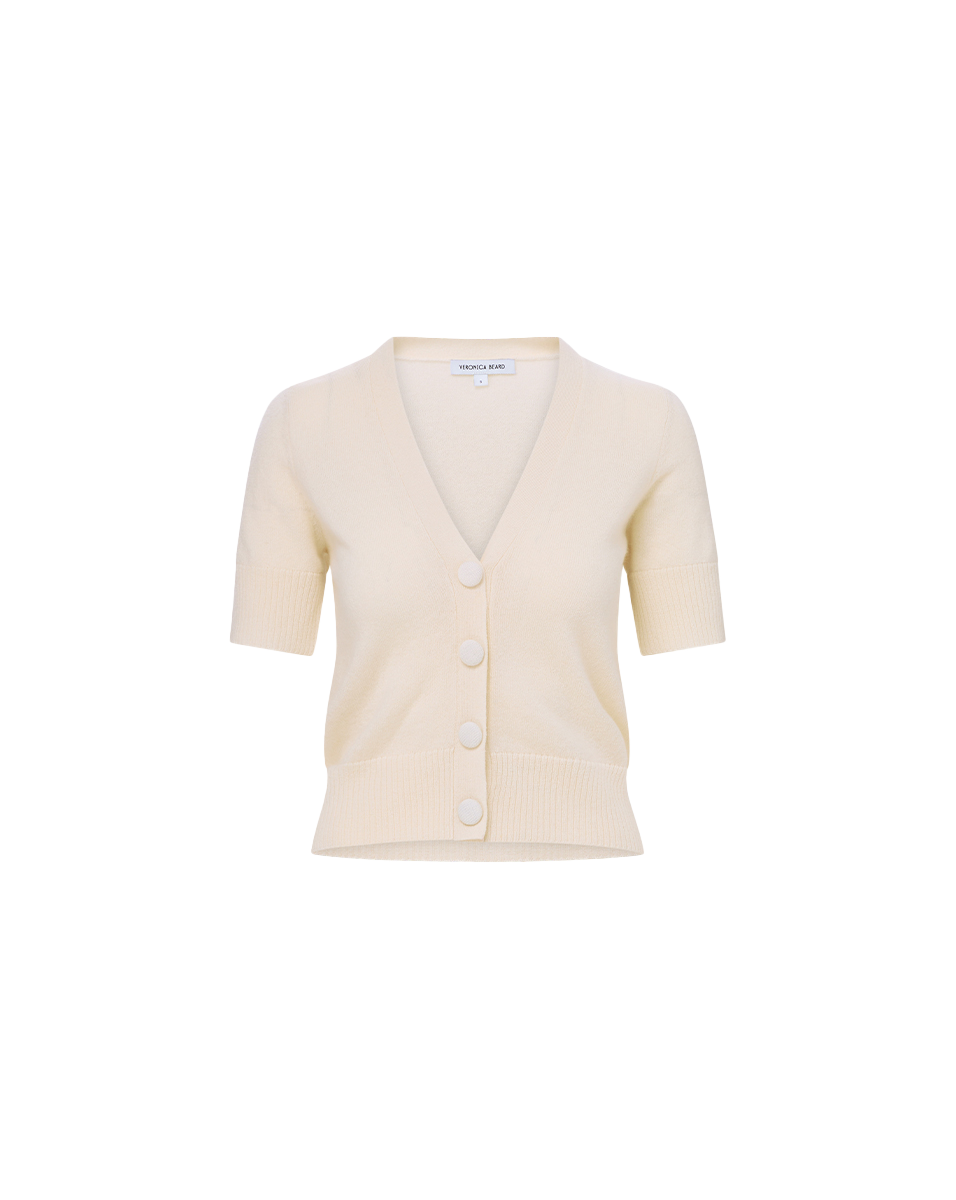 SHORT SLEEVE SOLENE CASHMERE CARDIGAN IN IVORY