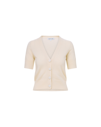 SHORT SLEEVE SOLENE CASHMERE CARDIGAN IN IVORY