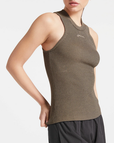 MELANGE KNIT SLEEVELESS TOP IN SAFARI