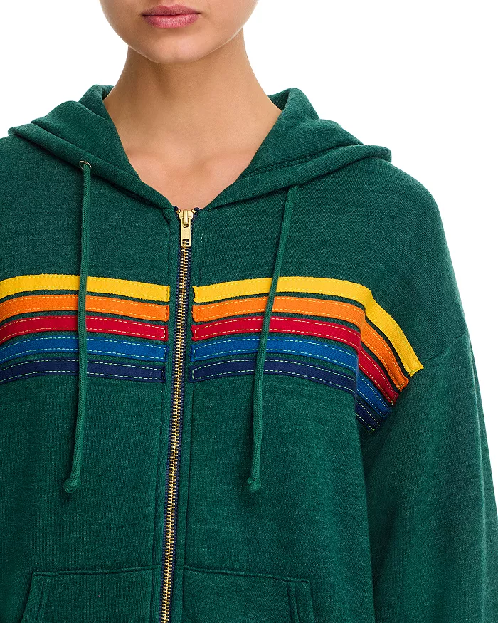 5 STRIPE ZIP HOODIE IN FOREST