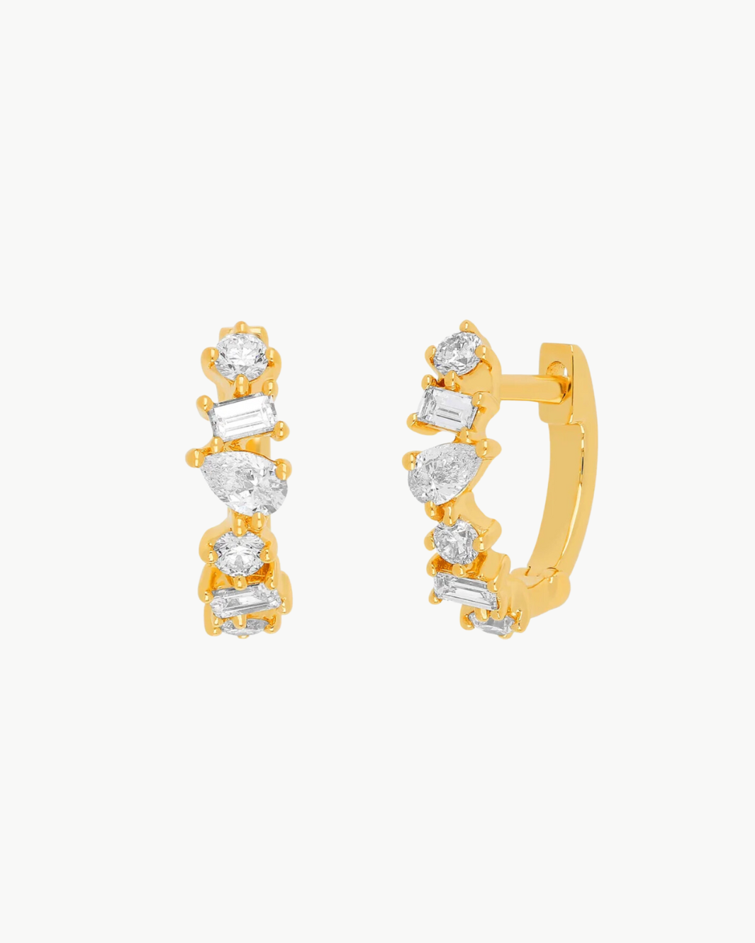 DIAMOND MULTIFACETED MINI HUGGIE EARRING IN 14K YELLOW GOLD