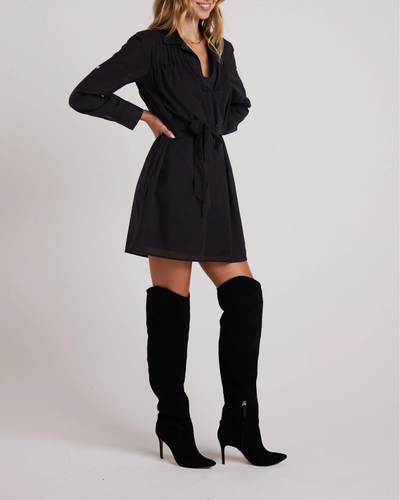 LONG SLEEVE PINTUCK DRESS IN BLACK