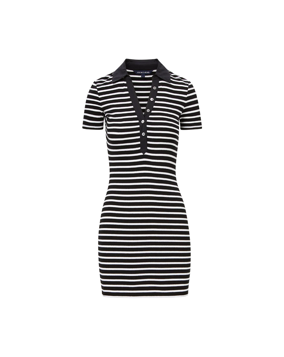 BAILEY STRIPED POLO DRESS IN WHITE/BLACK