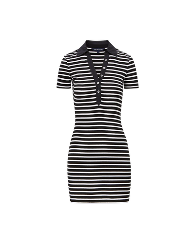 BAILEY STRIPED POLO DRESS IN WHITE/BLACK