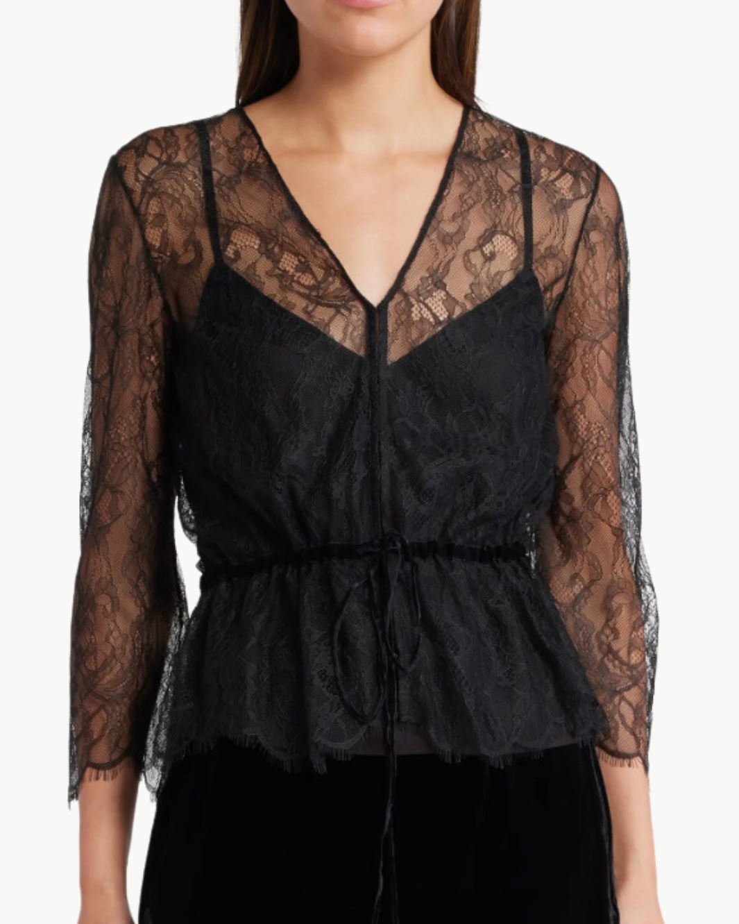 LACE V-NECK BLOUSE IN BLACK