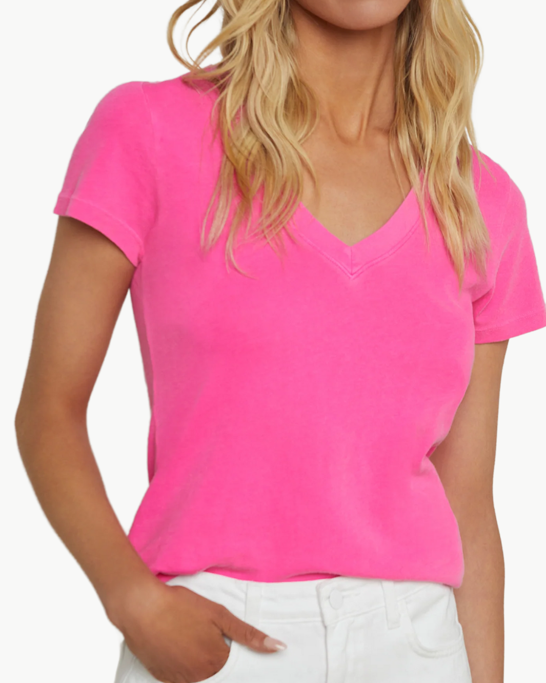 BECA V-NECK COTTON TEE IN PINK GLO