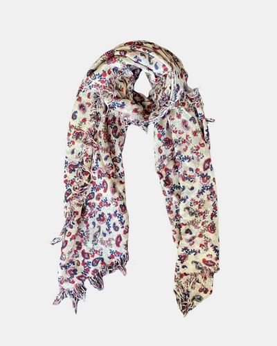 TRADITIONAL FLORAL SCARF IN CLOUD CREAM