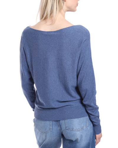 COTTON CASHMERE OFF THE SHOULDER TOP IN HARBOUR BLUE