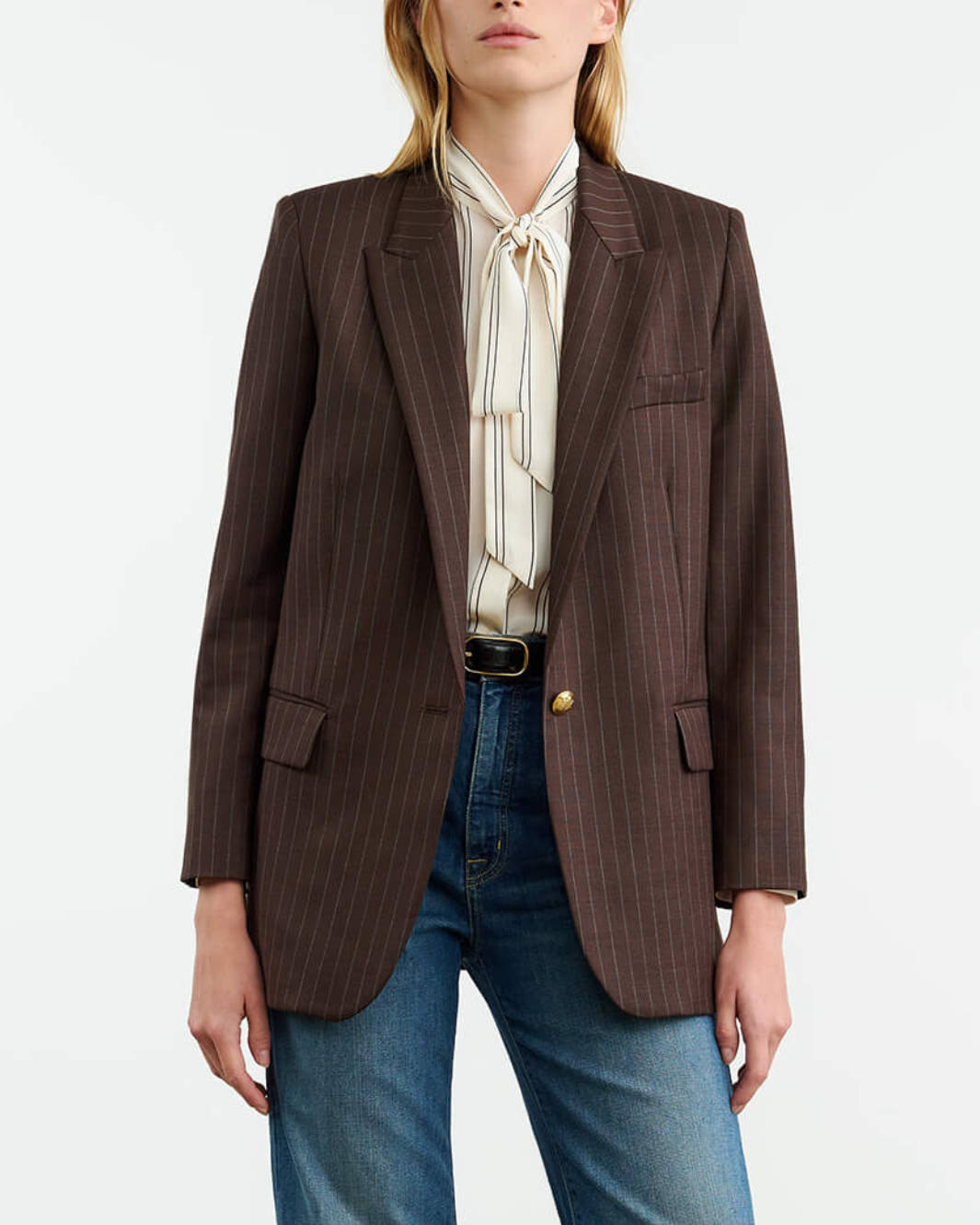 DIANE BLAZER IN BROWN PINSTRIPE