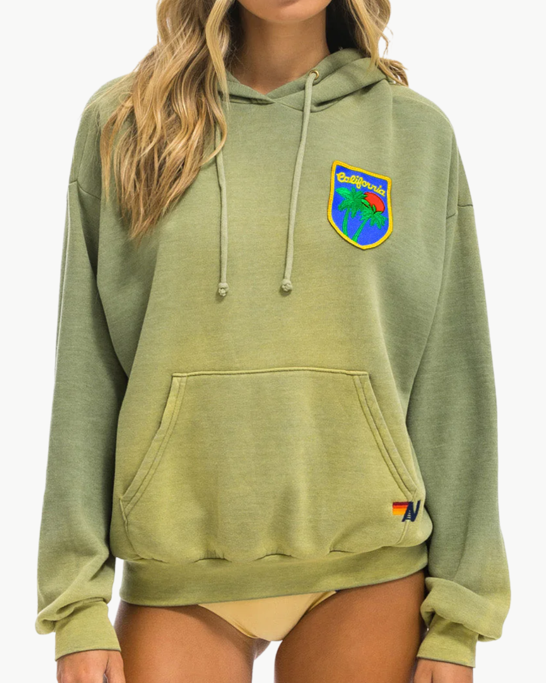 CALIFORNIA PALM PATCH RELAXED HOODIE IN FADED ARMY