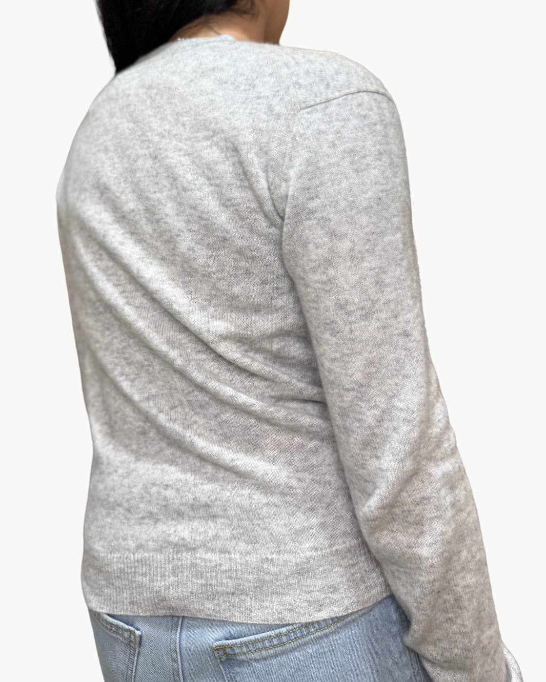 POWDER CASHMERE KNITTED CARDIGAN IN HEATHER GREY