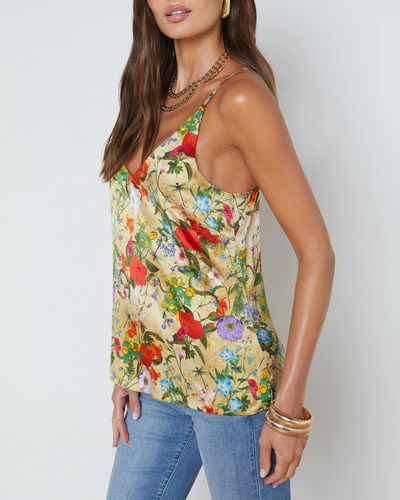 GABRIELLA V NECK TANK IN YELLOW MULTI VINTAGE BOTANICAL