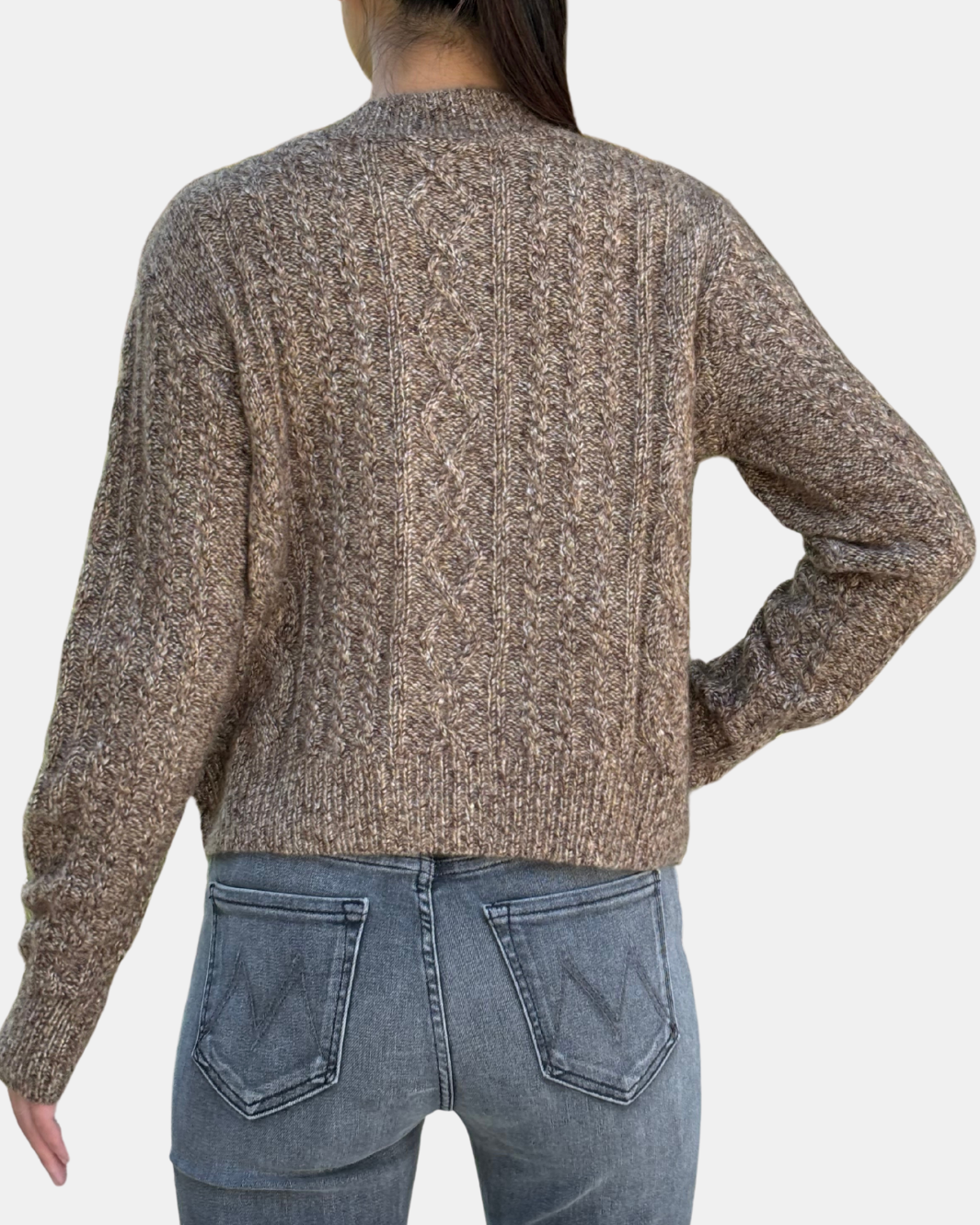 CROPPED BOXY CABLE CARDIGAN IN BROWNSTONE