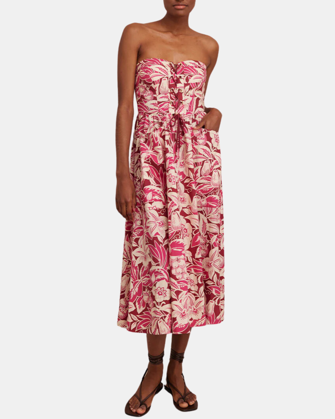 NICOLA MIDI DRESS IN TROPICAL HARVEST PINK