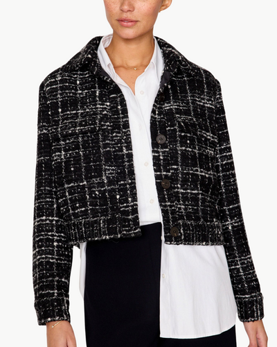 TWEED CROPPED JACKET IN BLACK/WHITE