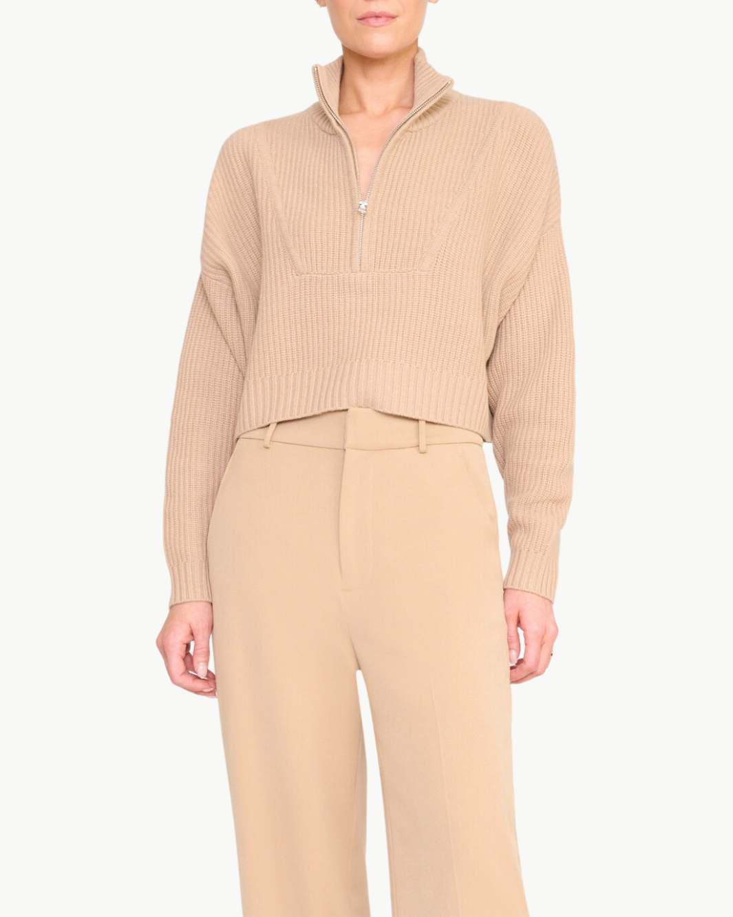 CROPPED HAMPTON CASHMERE SWEATER IN CAMEL