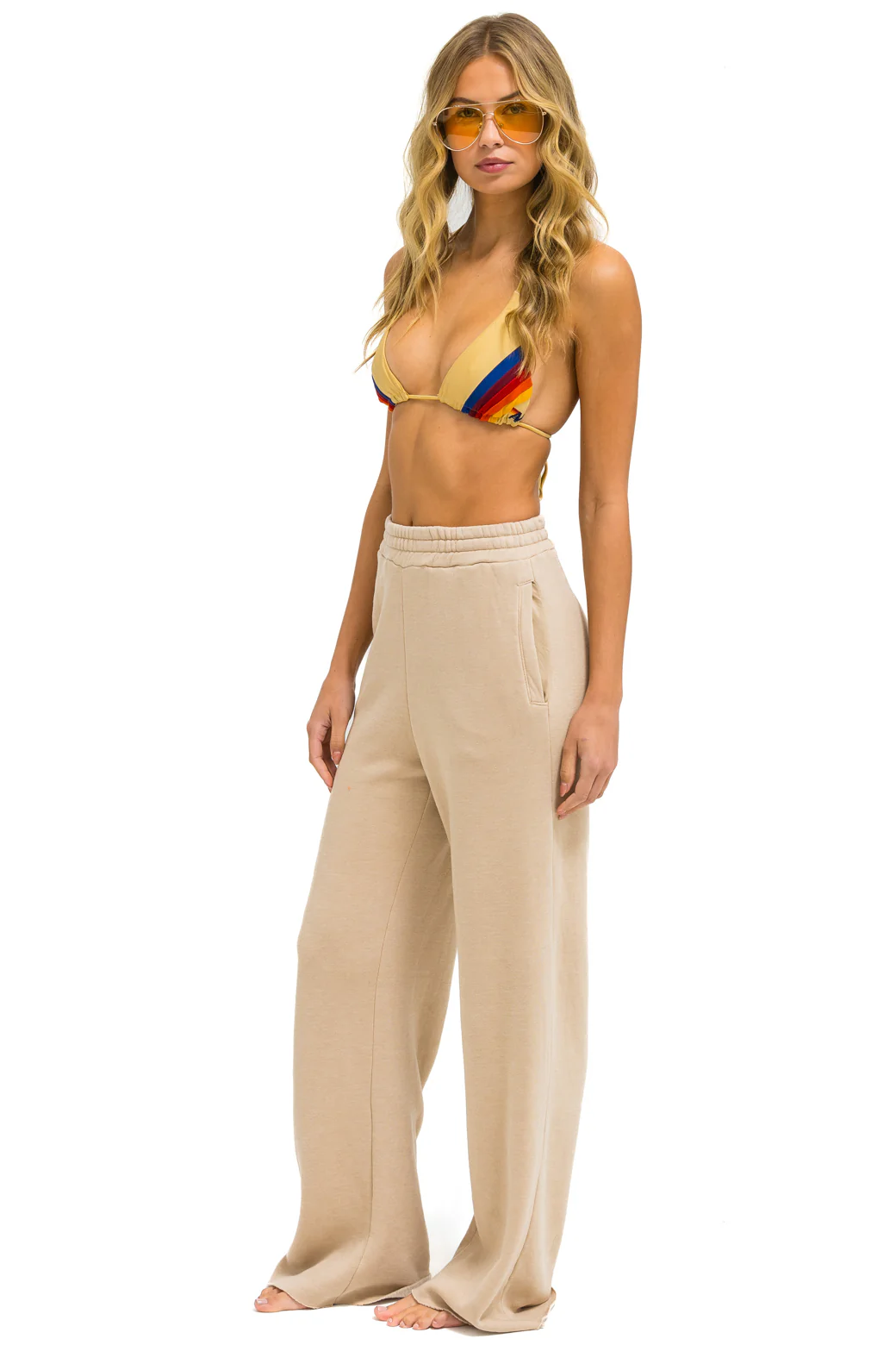 WIDE LEG WOMENS POCKET SWEATPANTS IN SAND