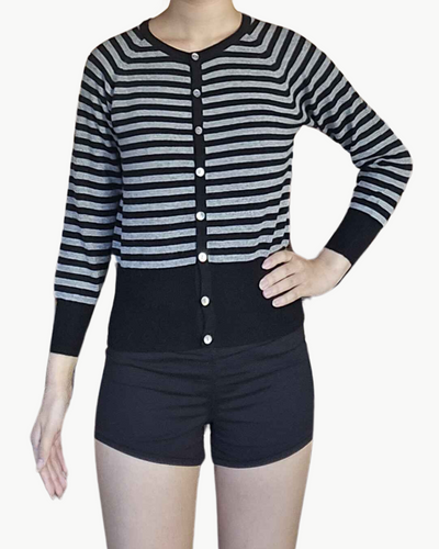 STRIPE SHRUNKEN CARDIGAN IN BLACK