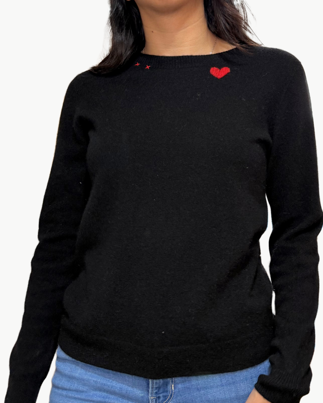 RED HEART CASHMERE SWEATER IN BLACK