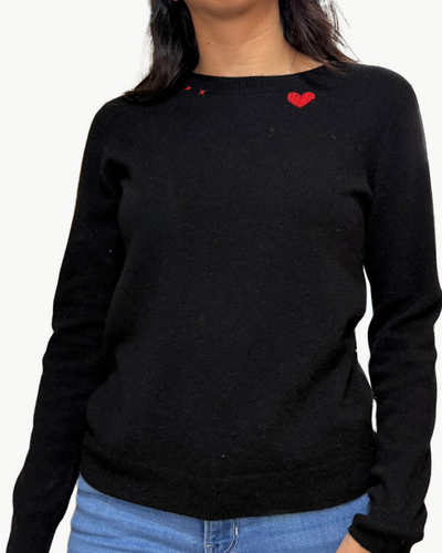 RED HEART CASHMERE SWEATER IN BLACK