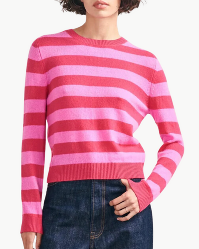 CASHMERE STRIPE CREW IN WATERMELON AND PEONY