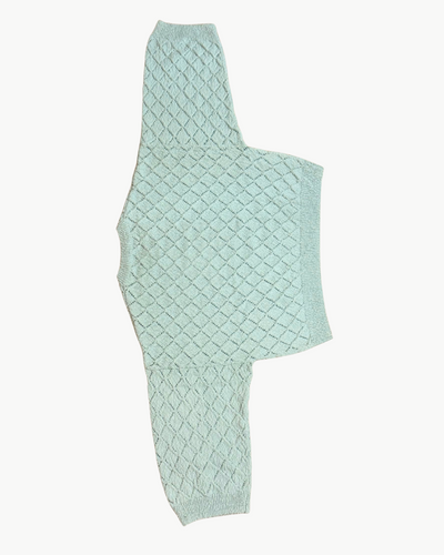 DIAMOND STITCH BOXY BRACELET SLEEVE CREW IN AQUA