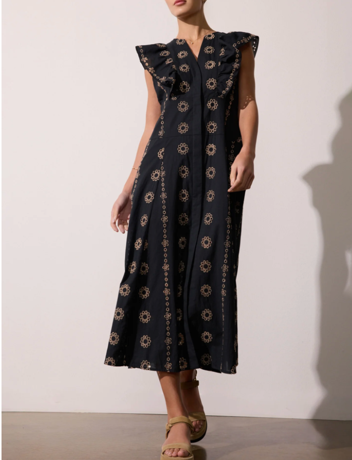 AURORA EYELET DRESS IN BLACK AND BEIGE