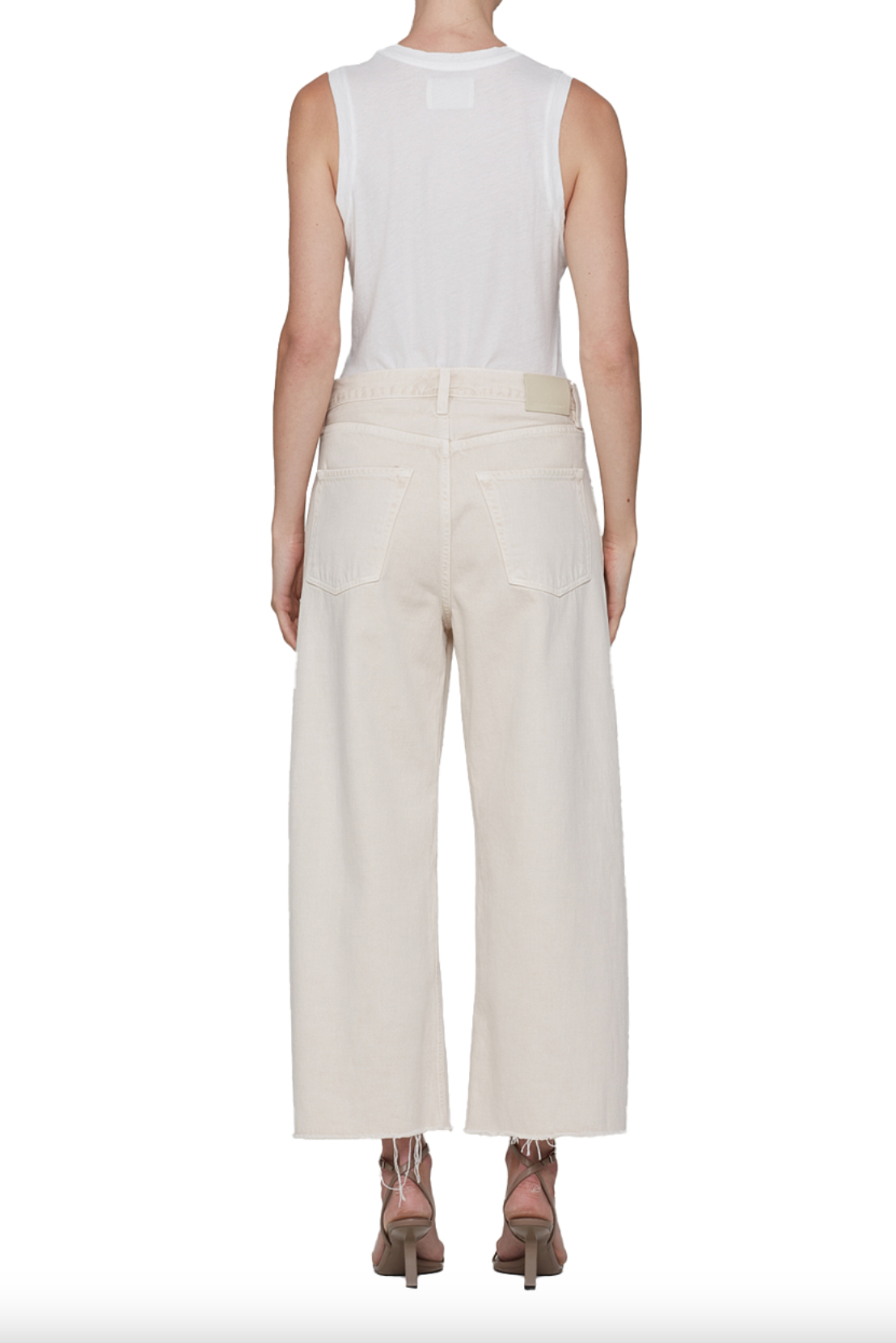 AYLA RAW HEM CROP TWILL IN ALMONDETTE