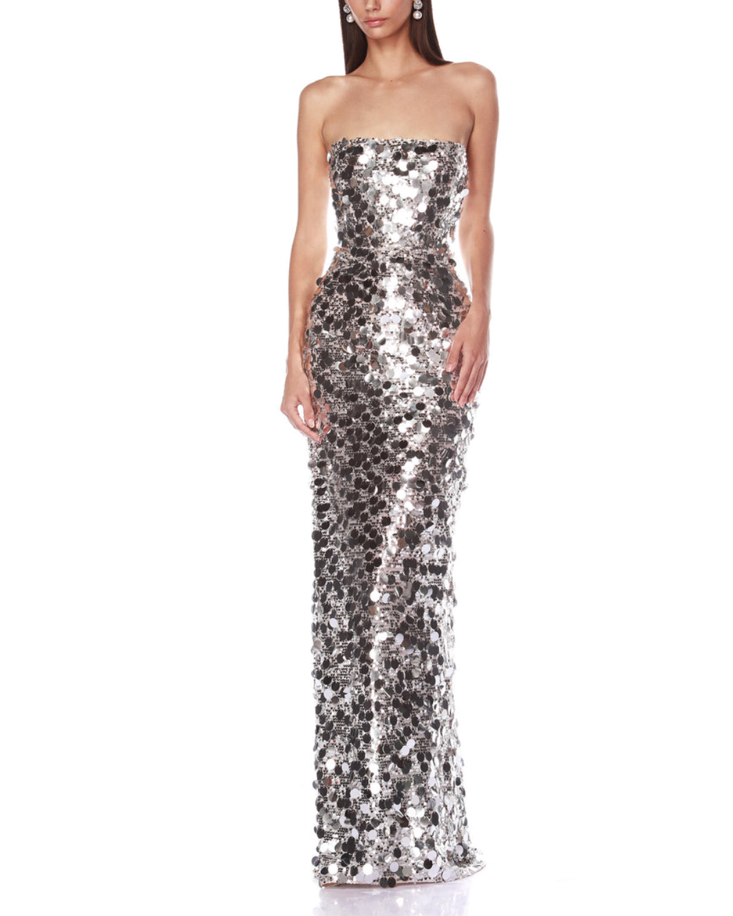 FARAH STRAPLESS GOWN IN SILVER