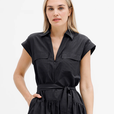 GO ZIPLINE DRESS IN WASHED BLACK