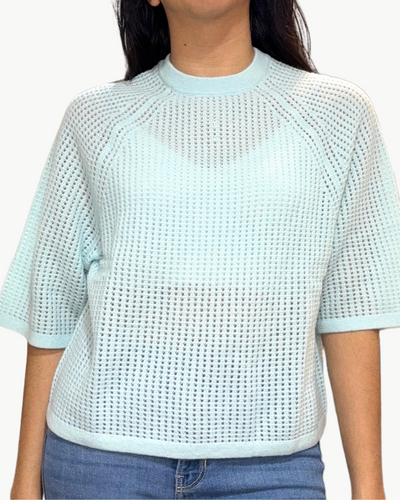 SHORT SLEEVE MESH RAGLAN CREW IN SEAFROST