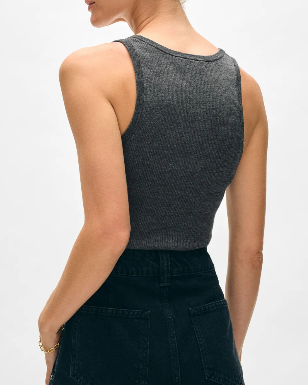 SUPERFINE MERINO RIBBED TANK TOP IN ASH GREY HEATHER