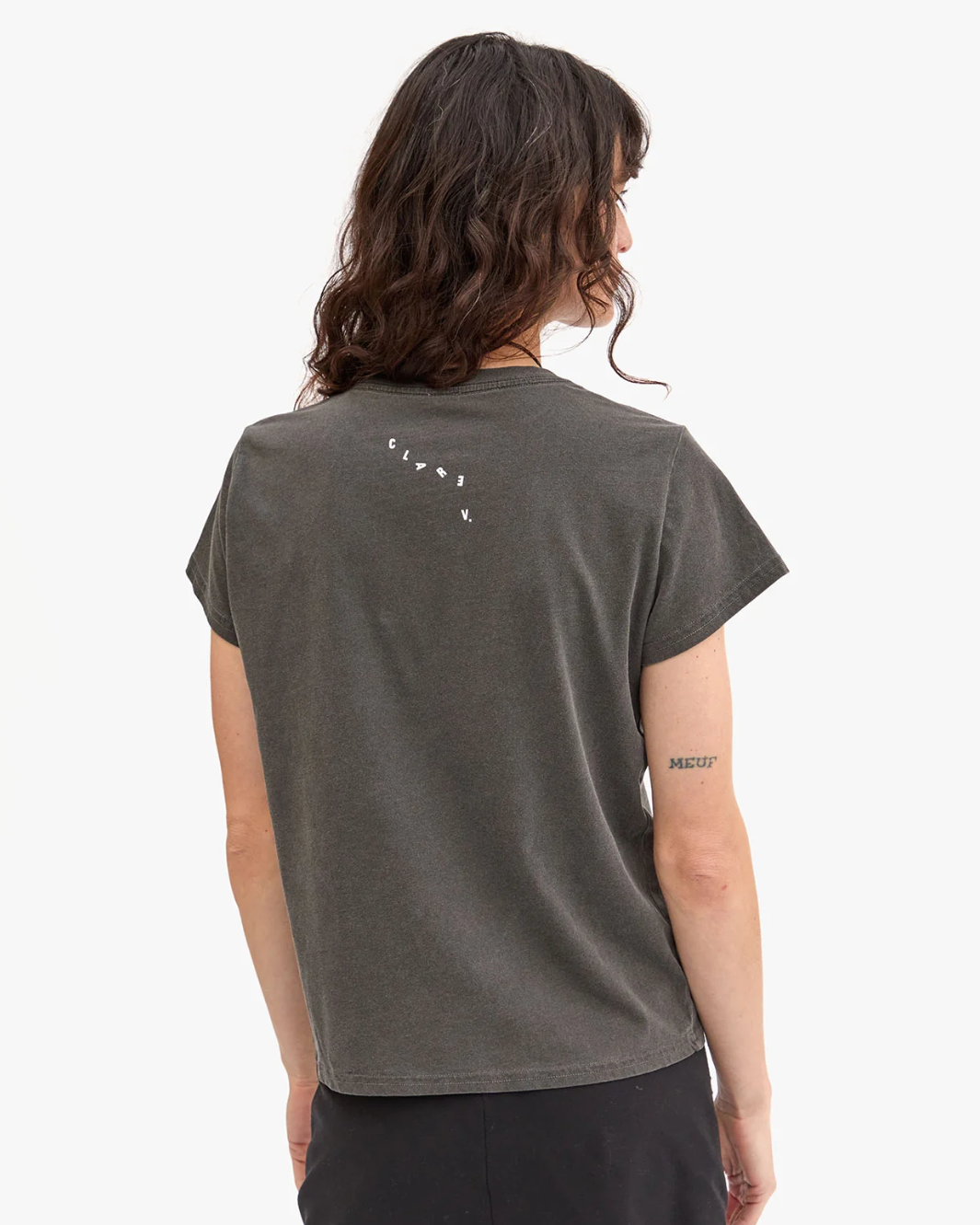 OUI CLASSIC TEE IN FADED BLACK  WITH CREAM