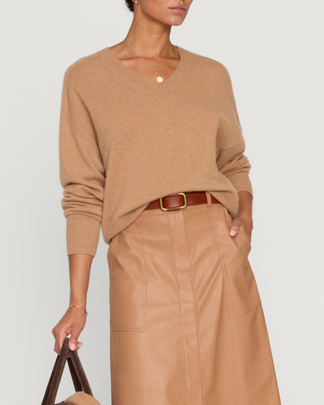 LEIA VEE SWEATER IN CAMEL MELANGE