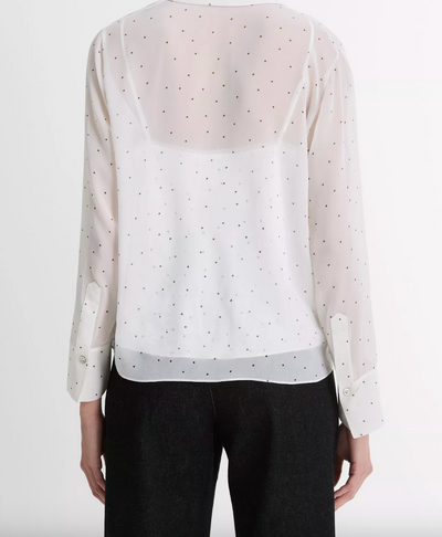 SHEER DOT BLOUSE WITH LACE TRIM CAMI IN OFF WHITE / GREY