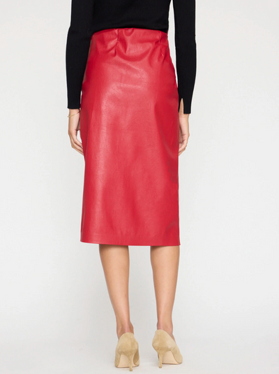 ESME VEGAN LEATHER SKIRT IN CRIMSON