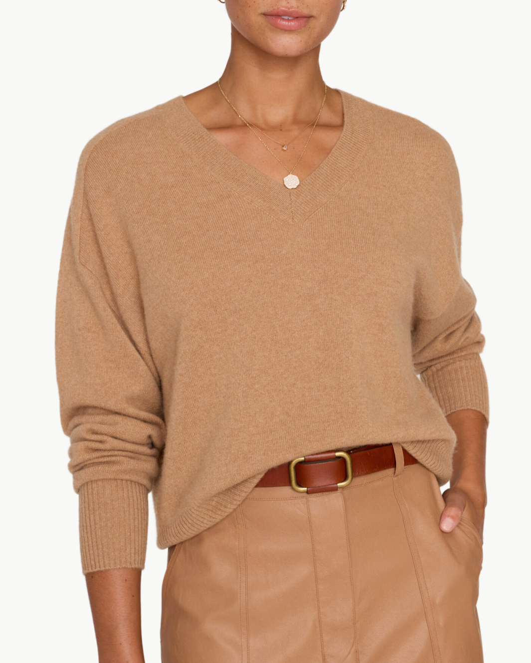 LEIA VEE SWEATER IN CAMEL MELANGE