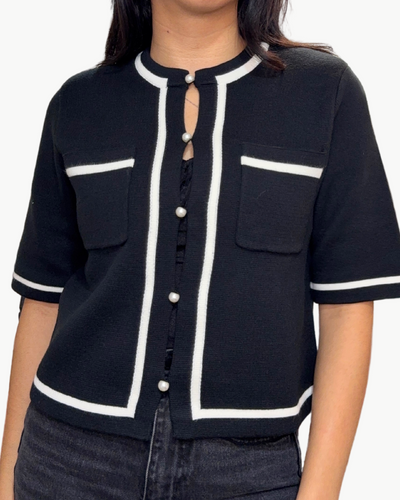 SHORT SLEEVE TIPPED CROPPED JACKET IN BLACK/WHITE