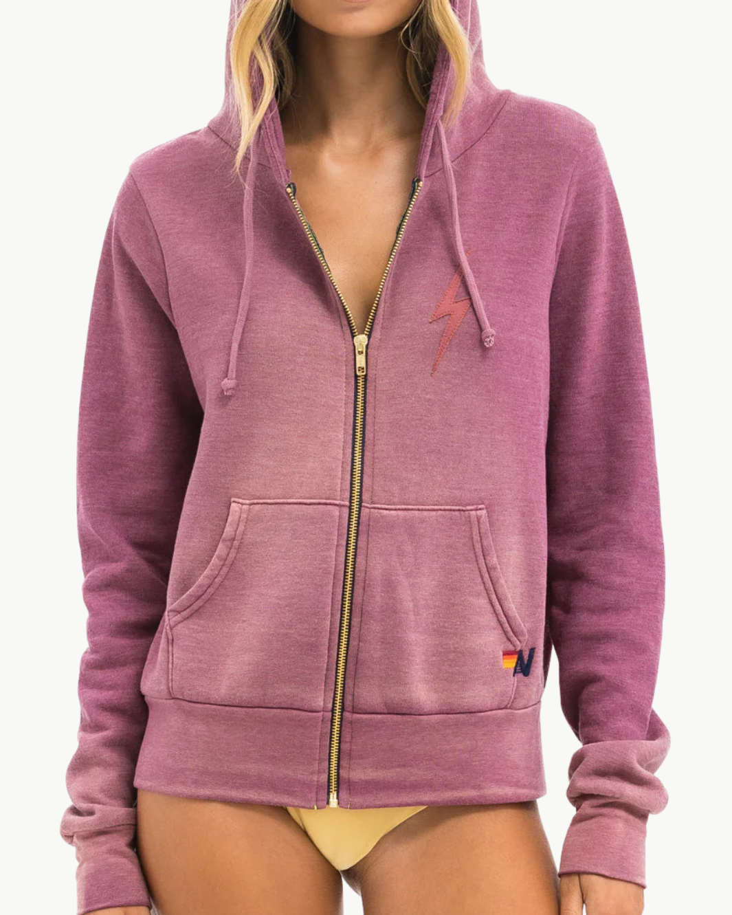 BOLT STITCH 2 ZIP HOODIE IN FADED BERRY