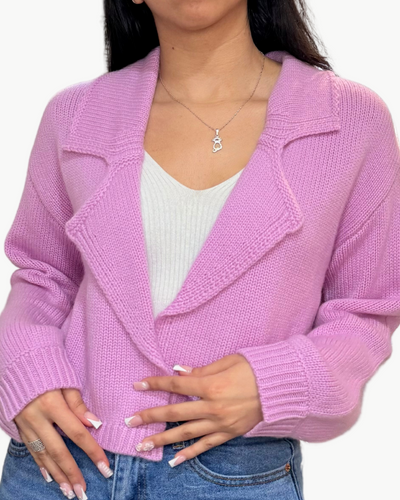 TYRA RELAXED COLLARED CARDIGAN IN ORCHID