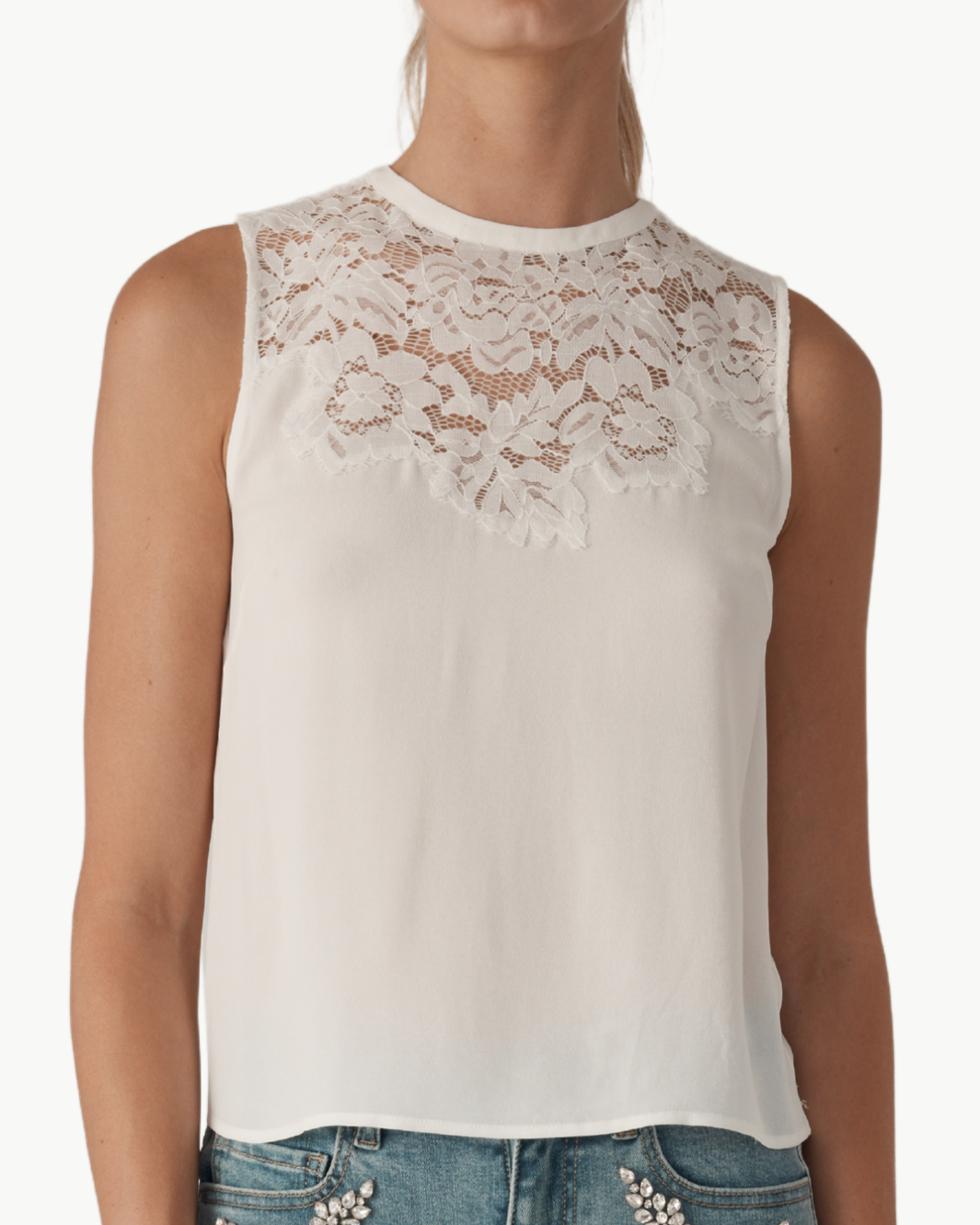 LAURIE LACE COMBO TANK IN WHITE