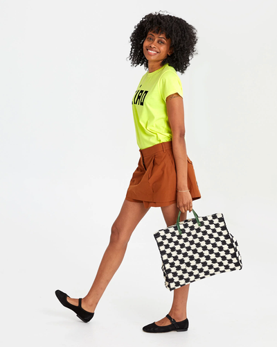 SUMMER SIMPLE TOTE IN BLACK AND CREAM CROCHET CHECKER