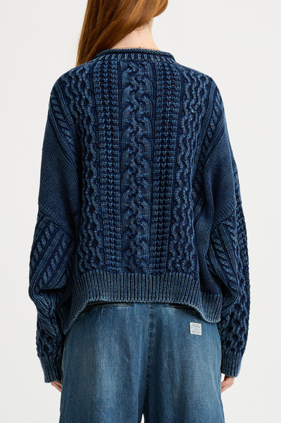 OVERSIZED ARAN SWEATER WITH ROLLED NECK IN INDIGO