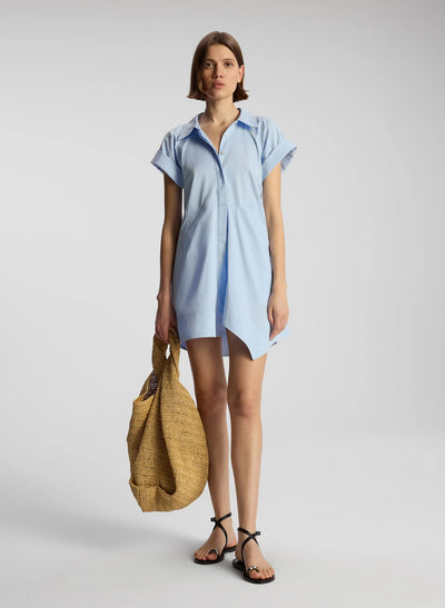 JULIE COTTON MINI SHIRTDRESS IN SKY BLUE - Romi Boutique