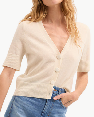 SHORT SLEEVE SOLENE CASHMERE CARDIGAN IN IVORY