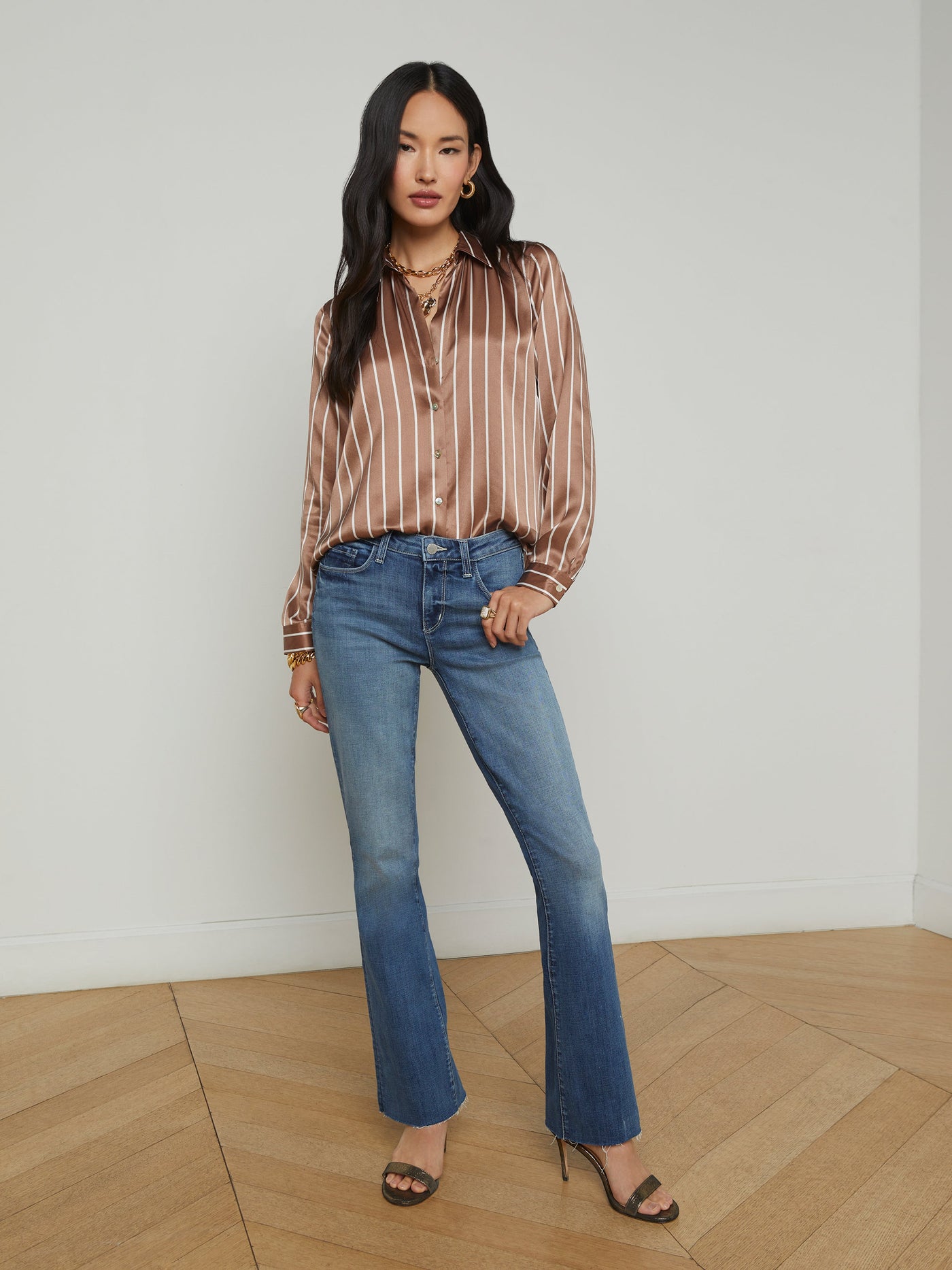 TYLER BLOUSE IN MALT/ECRU STRIPE