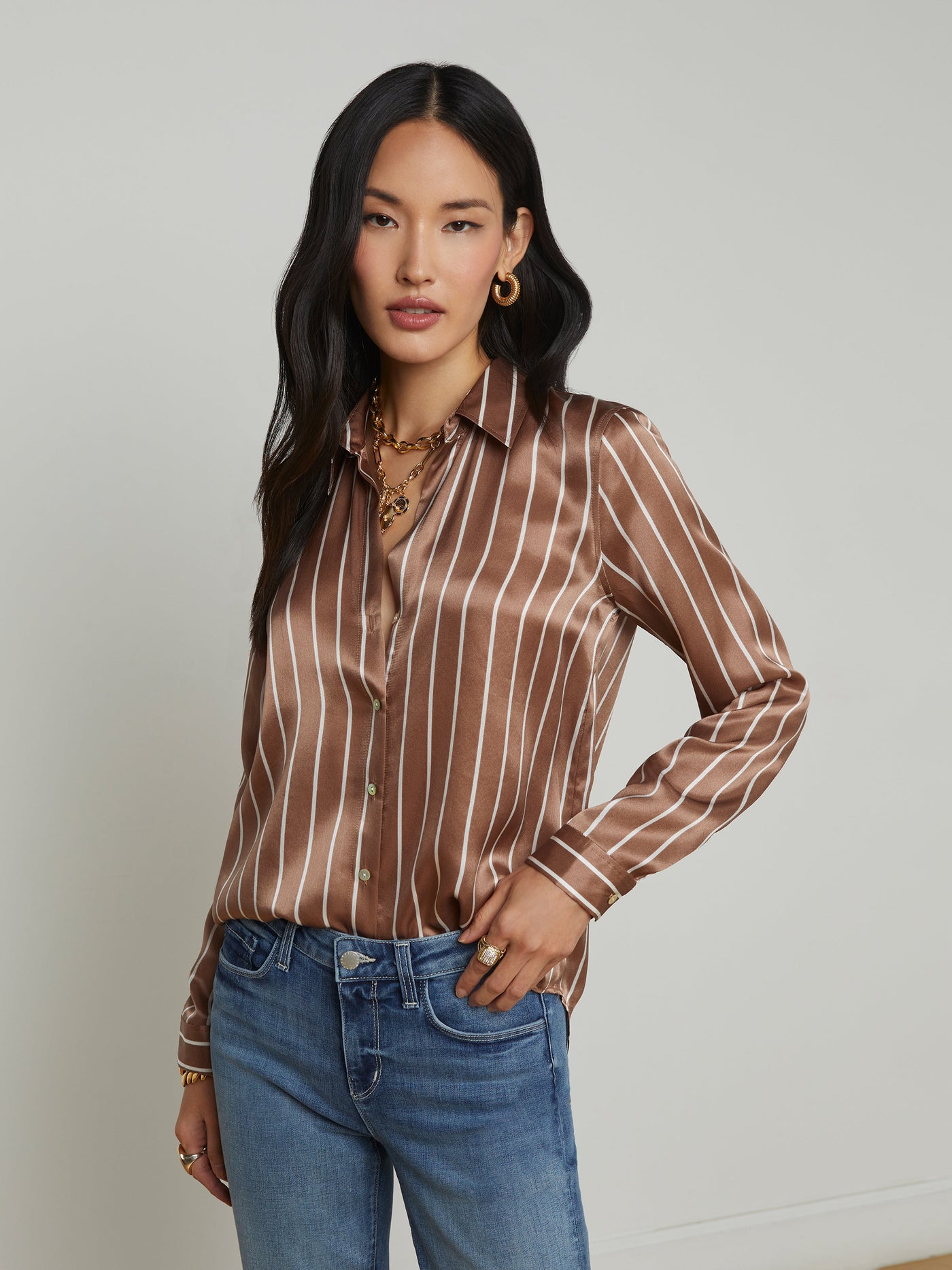 TYLER BLOUSE IN MALT/ECRU STRIPE