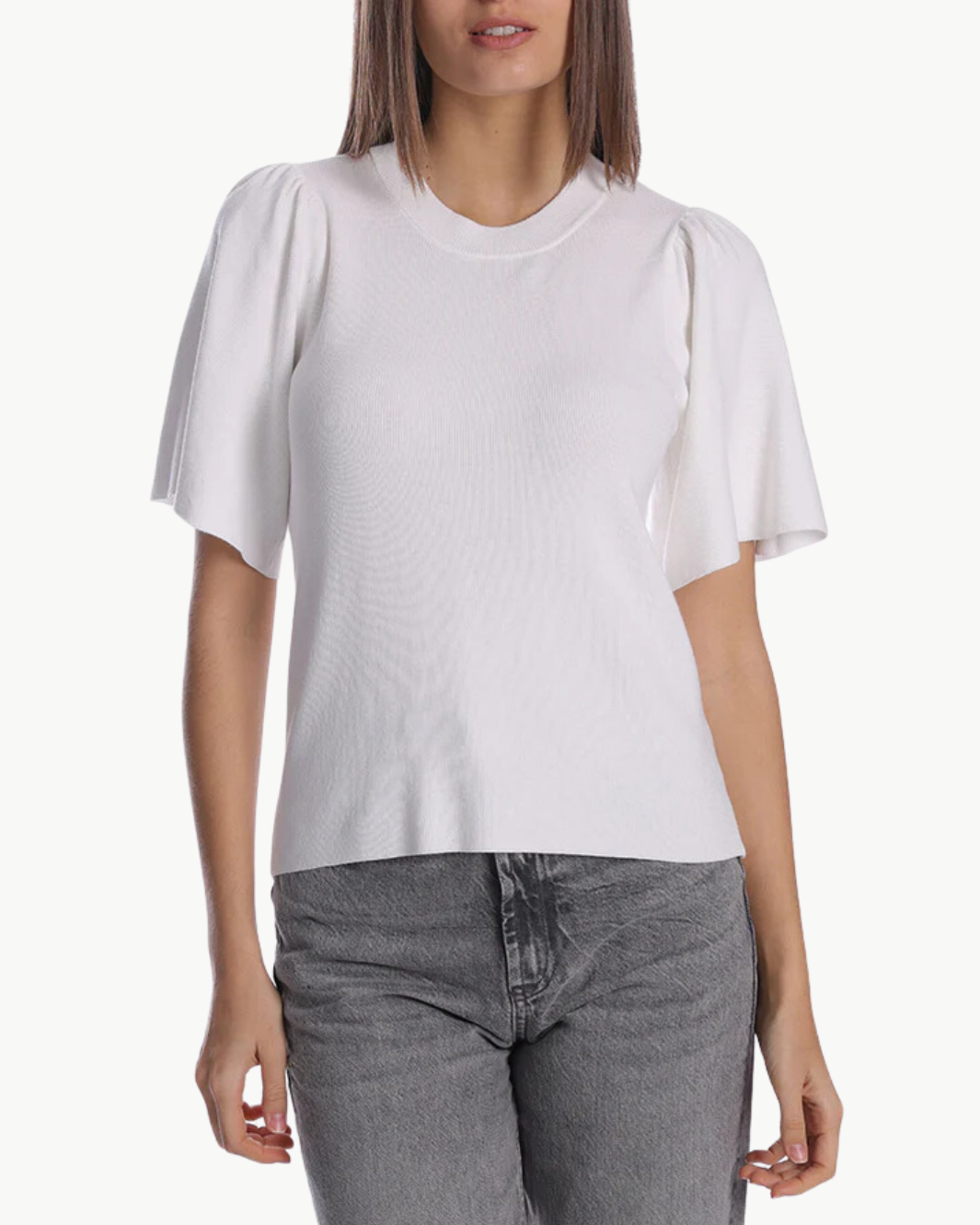 VISCOSE BLEND FLARED SLEEVE CREW IN WHITE